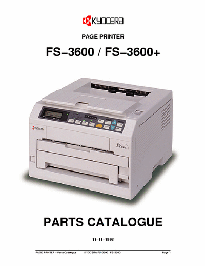 Kyocera FS-3600 Kyocera FS-3600, FS-3600+ Page Printer  Parts Manual